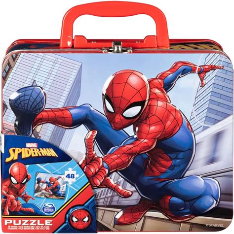 Spiderman Large Lunch Tin Box with 24pc Puzzle Inside